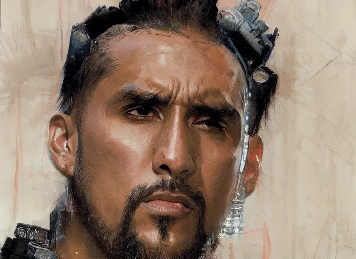 Image similar to a highly detailed beautiful portrait of arturo vidal cyberpunk, by gregory manchess, james gurney, james jean