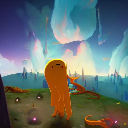 Prompt: a screenshot from adventure time by Salvador dali and Makoto Shinkai and Lois van baarle