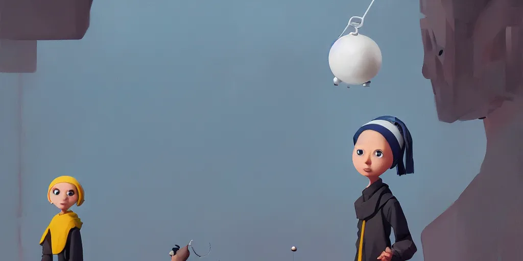 Image similar to Girl with a Pearl Earring by Goro Fujita and Simon Stalenhag , 8k, trending on artstation, hyper detailed, cinematic