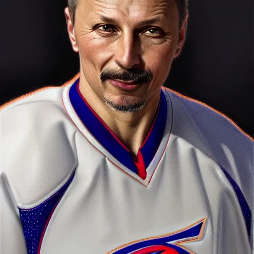 Prompt: 2010 portrait of hockey coach Larionov, fantasy, intricate, elegant, highly detailed, digital painting, artstation, concept art, smooth, sharp focus, luxury fashion illustration, art by artgerm and greg rutkowski and alphonse mucha, brightly lit cinematic soft lighting, photorealistic