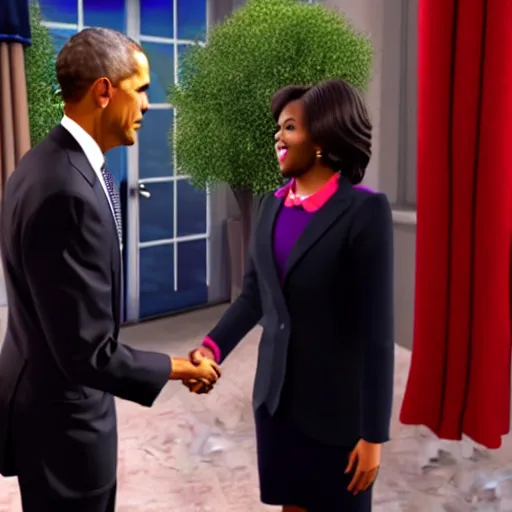 Image similar to hololive vtuber amelia watson finally shakes hands with her hero, barack obama