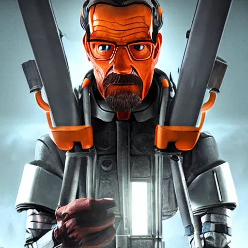 Prompt: Bryan Cranston as Gordon Freeman, film still from Half-Life movie, full body, centered, detailed, 4k