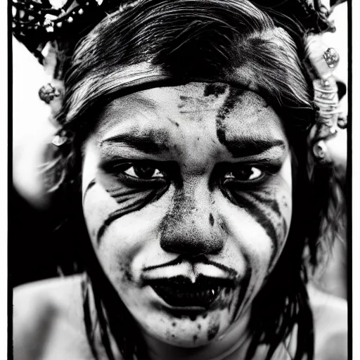 Image similar to a photo by bruce gilden of a tiger princess, leica s, flash, high contrast, intricate, closeup of face, beautiful