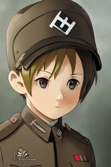 Prompt: beautiful little boy in nazi male uniform. made in abyss art style, sharps focus, pose, cute detailed artwork, anatomically correct, ilya kuvshinov, reflection, perfect composition, wallpaper mobile, digital art, detailed anime soft face, symmetrical face, western comic, illustration, realistic, smooth, lois van baarle, soft details, biomechanic