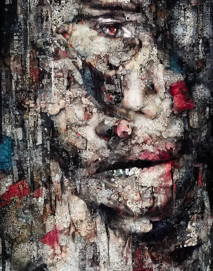 Prompt: subcultural underground portrait embrace detailed analogue mixed media collage with canvas texture in style of contemporary art, punk art, hyperrealistic beautiful face, photorealistic, expressionism, masterpiece, perfect composition, spectacular quality, intricate oil details