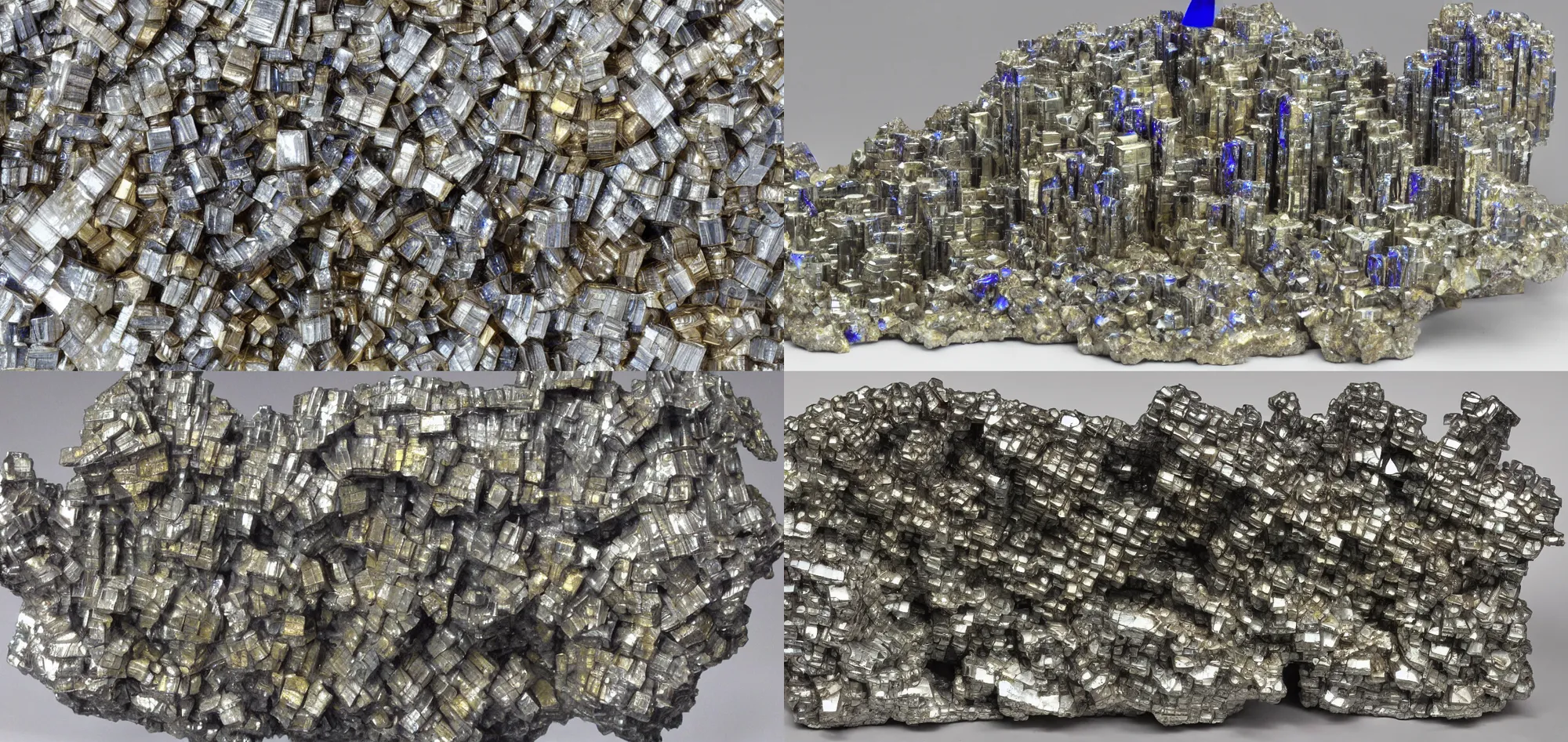 Prompt: crystal city made of bismuth and pyrite