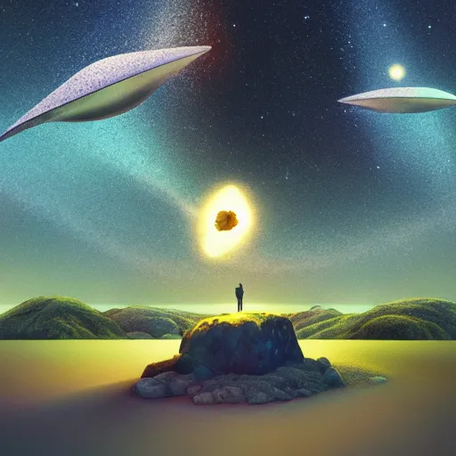 Image similar to sharp blooming atlantic space disk coot ash tree toast rock album cover , by Ernst Max and Bob Ross and Beeple , digital illustration , Global Illumination , black velvet painting