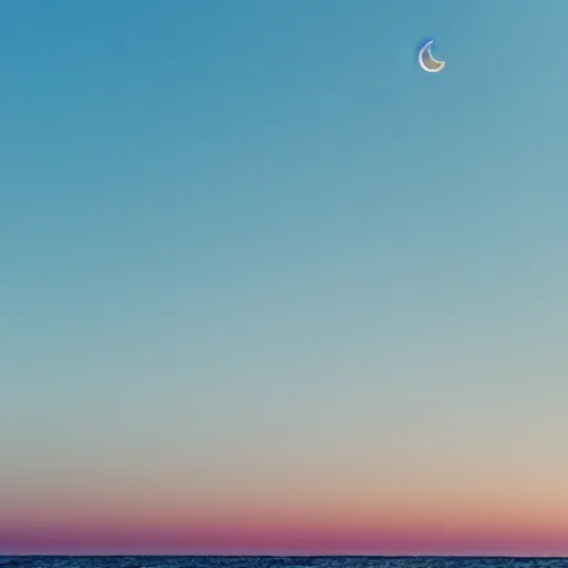 Prompt: crescent moon over maroon colored ocean and sky