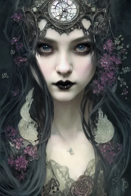 Image similar to beautiful and gothic and victorian and luxury and demonic young medieval dark princess portrait like blackpink lisa+smoky eyes+front face with light flowing hair, ultradetail face, art and illustration by tian zi and craig mullins and WLOP and alphonse mucha, fantasy, intricate complexity, human structure, human anatomy, fantasy character concept, watermark, blurry, hyperrealism 8k