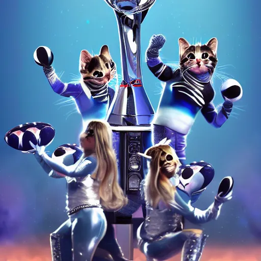 Image similar to kittens performing the half time show at the super bowl, trending on artstation