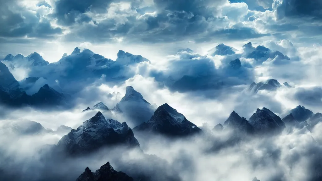 Image similar to amazing landscape photo of a sky island over the clouds by marc adamus, beautiful dramatic lighting