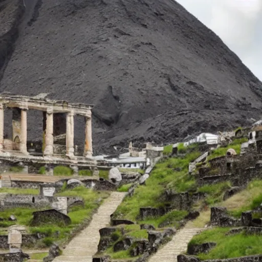 Prompt: ancient Roman city engulfed by volcano