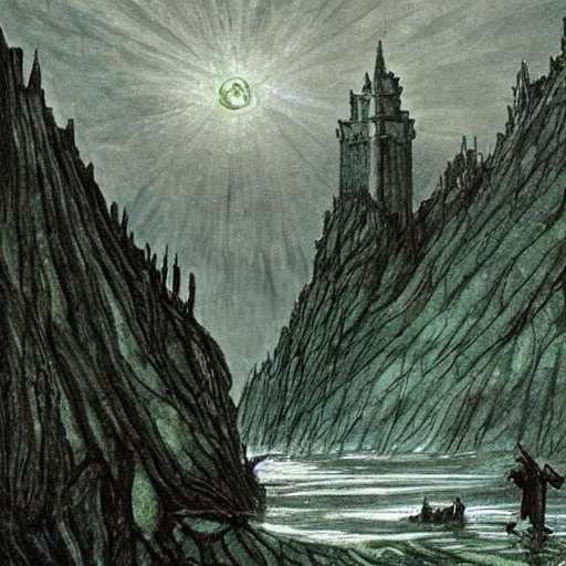 Image similar to minas morgul detailed water paint in the style of Caspar david Friedrich, very detailed, intricate,