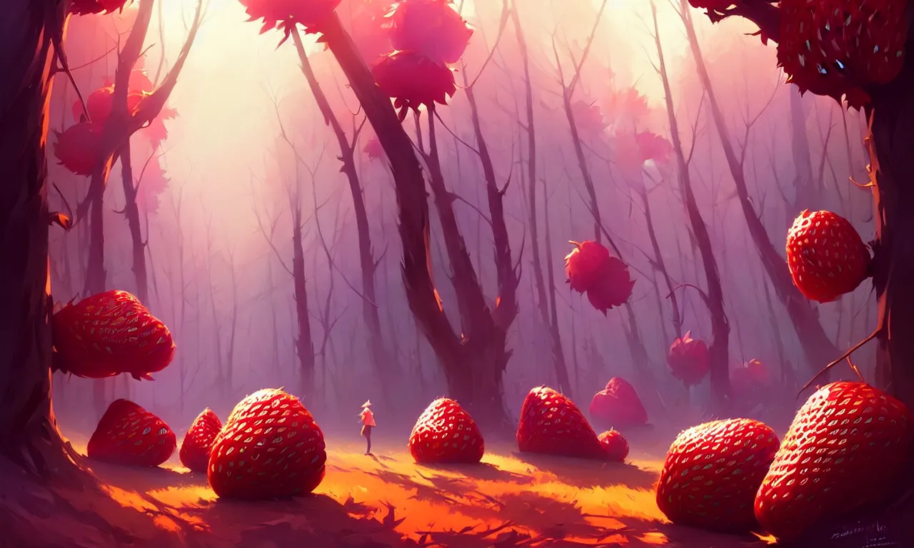 Image similar to Dark forest large strawberries, behance hd by Jesper Ejsing, by RHADS, Makoto Shinkai and Lois van baarle, ilya kuvshinov, rossdraws global illumination