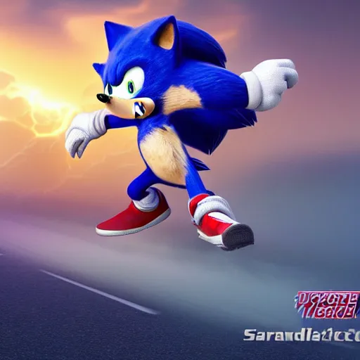 Image similar to hyperrealistic sonic the hedgehog running, stunning 3 d render inspired by istvan sandorfi & greg rutkowski & mike judge, perfect symmetry, dim volumetric cinematic lighting, 8 k octane comprehensive render, extremely mega hyper - detailed and lifelike attributes & atmosphere, intricate, realistic flesh texture, masterpiece, artstation, stunning,