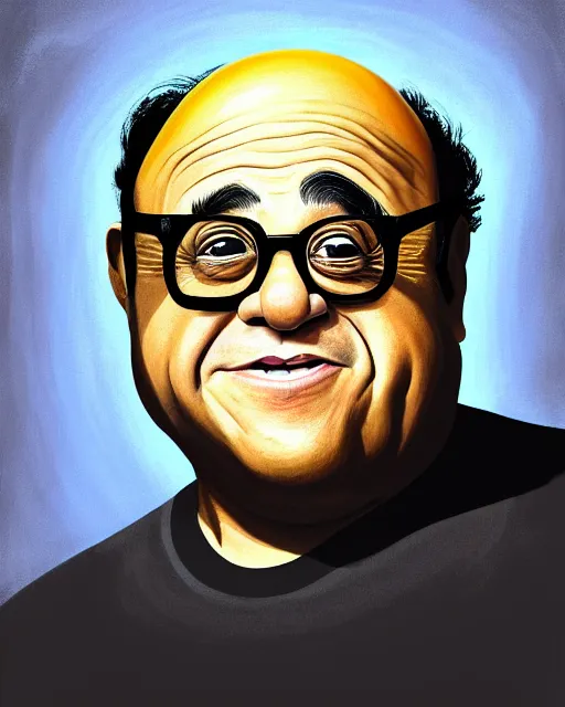 Image similar to painting portrait of danny devito as an egg, cartoon, warm lighting, danny devito has an egg body, movie poster, illustration by bartek fedyczak, erak note, tooth wu, neil richards, kan liu, siwoo kim, jisu choe, trending on art station