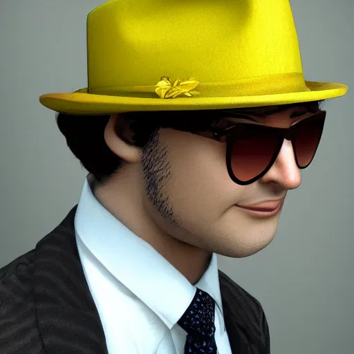 Image similar to Yellow smug man with a fedora and wings, mafia