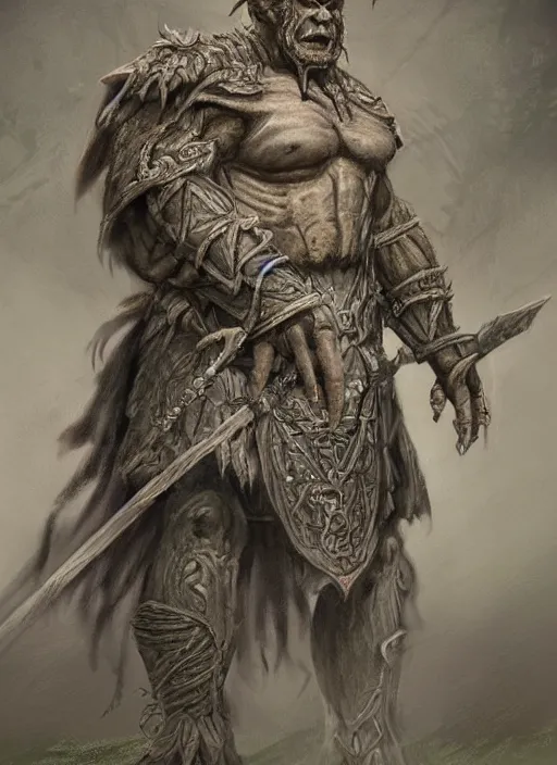 Image similar to detailed full body concept art illustration pastel painting of an orc poet in intricately designed clothing