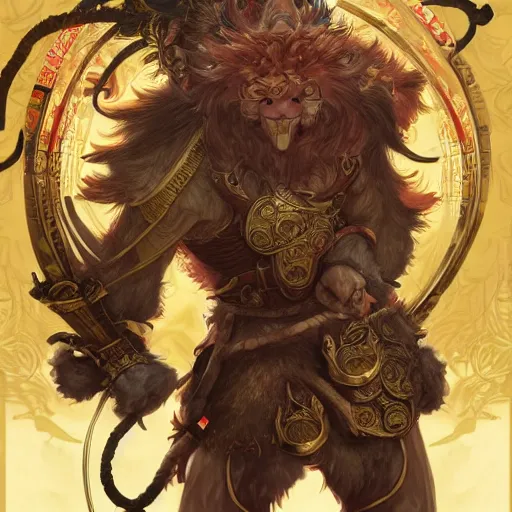 Prompt: Sun Wukong in the korean mmo Lost Ark, monkey king, divine, golden ,symmetrical, D&D character art, portrait, digital painting, Peter Mohrbacher, Alphonse Mucha, Brian Froud, Yoshitaka Amano, Kim Keever, Victo Ngai, James Jean