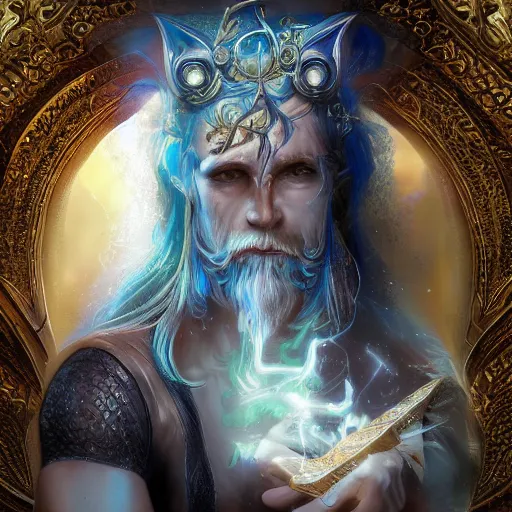Image similar to portrait of mythical god of magic, trending on Artstation, intricate details, concept art, fantasy, digital art, award-winning