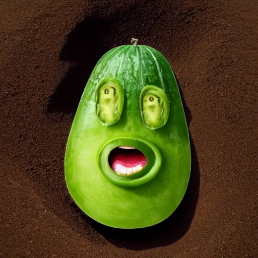 Prompt: a crying cucumber with a face of ueli maurer playing golf in the desert of namibia, award winning photography,