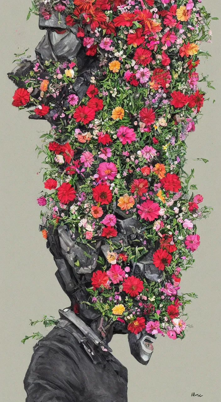 Image similar to a portrait of an antman rounded by flowers, by well renowned world artist