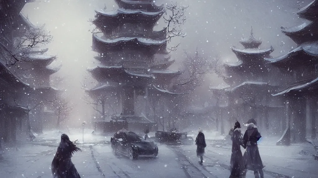 Prompt: winter in Peking ,by Charlie Bowater, by Greg Rutkowski