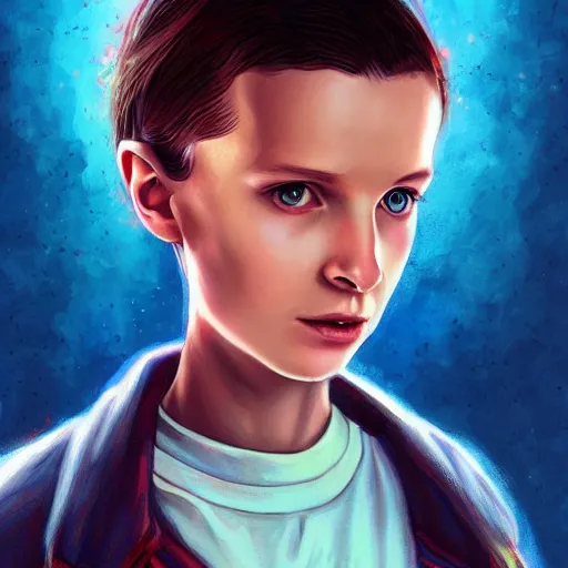 Prompt: portrait of Eleven from Stranger things by (((Charlie Bowater))), detailed