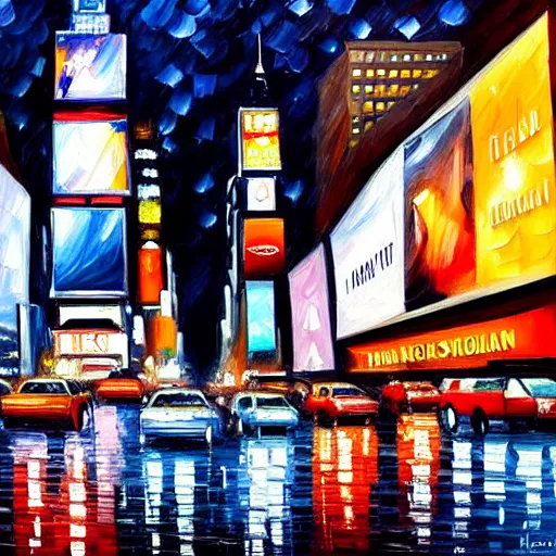 Image similar to a beautiful painting of times square in new york at night by leonid afremov