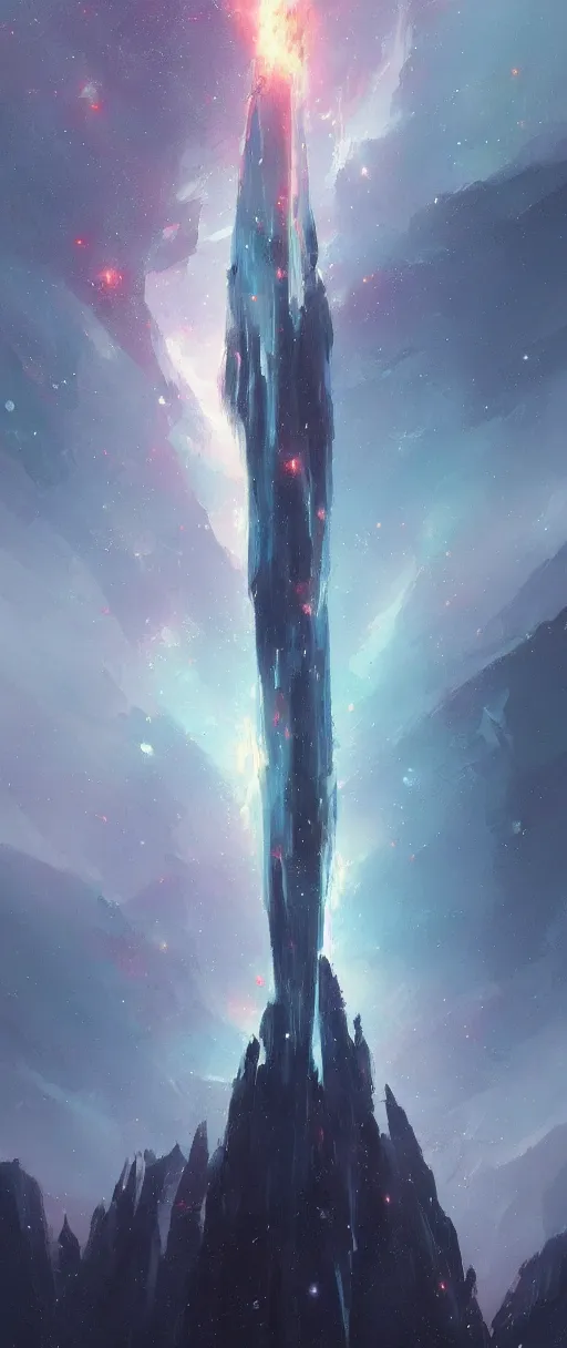 Image similar to A painting of a vertical galaxy trending on artstation in the style of Greg Rutkowski