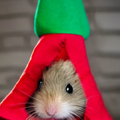 Prompt: a hamster in a gnome costume