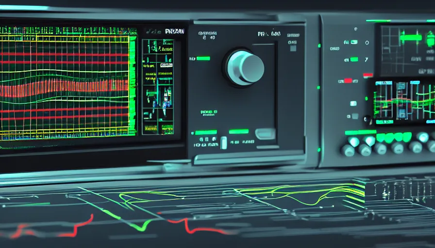 Image similar to rct screen showing oscilloscope on old soviet machine, photorealistic rendering, artstation, redshift, octane, golden ratio