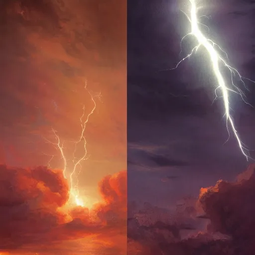 Image similar to Duality of God and Satan, Greg Rutkowski, lightning filled sky