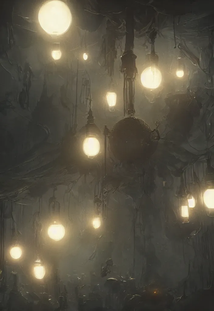 Image similar to a tiny worlds inside inside light bulbs by greg rutkowski, sung choi, mitchell mohrhauser, maciej kuciara, johnson ting, maxim verehin, peter konig, bloodborne, 8 k photorealistic, cinematic lighting, hd, high details, dramatic, dark atmosphere, trending on artstation