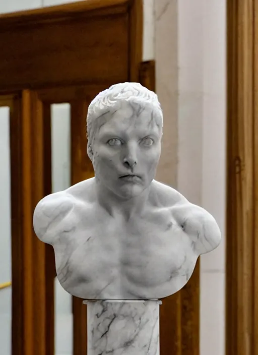 Image similar to photo of a marble bust sculpture of elon musk as a cyclops from ancient greece by michelangelo
