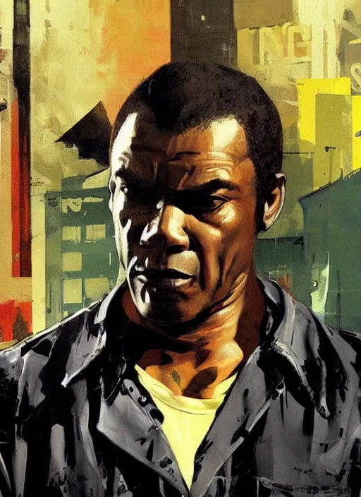 Image similar to trevor phillips gta v los santos, painting by phil hale, fransico goya,'action lines '!!!, graphic style, visible brushstrokes, motion blur, blurry, visible paint texture, crisp hd image