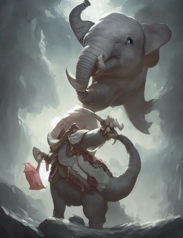 Prompt: painting of a loxodon wearing bard costume, dungeon and dragon, trending on artstation, masterpiece, cinematic lighting, by ross tran and by greg rutkowski