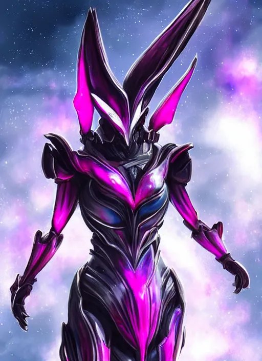 Image similar to cinematic full body, cosmic sized beautiful stunning giant robot mechan hot female dragon goddess, sharp sleek cyborg dragon head, sharp metal ears, smooth purple eyes, smooth fuschia skin, smooth silver armor, nebula, epic proportions, epic scale, macro furry, furry art, dragon art, goddess art, giantess art, warframe, warframe fanart, furaffinity, octane