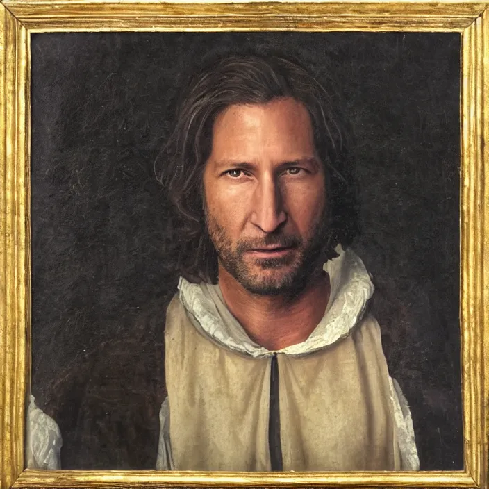 Image similar to desmond from tv show lost, henry ian cusick, early netherlandish painting