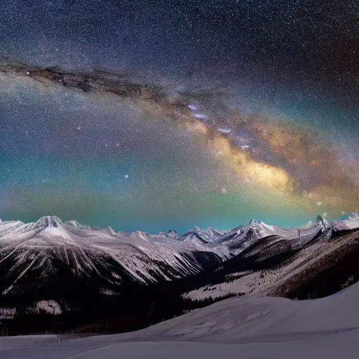 Prompt: Snow Mountains under the Milky Way.