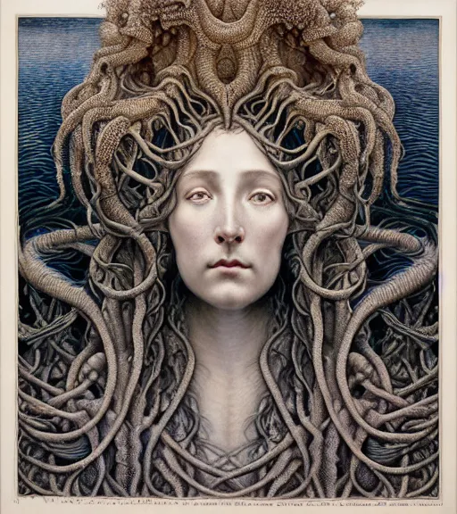 Prompt: detailed realistic beautiful hydra goddess face portrait by jean delville, gustave dore, iris van herpen and marco mazzoni, art forms of nature by ernst haeckel, art nouveau, symbolist, visionary, gothic, neo - gothic, pre - raphaelite, fractal lace, intricate alien botanicals, ai biodiversity, surreality, hyperdetailed ultrasharp octane render