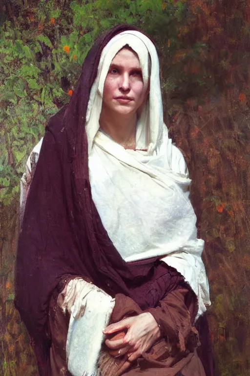 Image similar to Richard Schmid and Jeremy Lipking and Antonio Rotta full length portrait painting of a young beautiful traditonal bible character Mary Magdalene woman