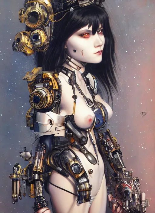 Image similar to portrait of cute beautiful young goth cyborg maiden, cyberpunk, Warhammer 40000, highly detailed, artstation, illustration, art by Gustav Klimt and Range Murata