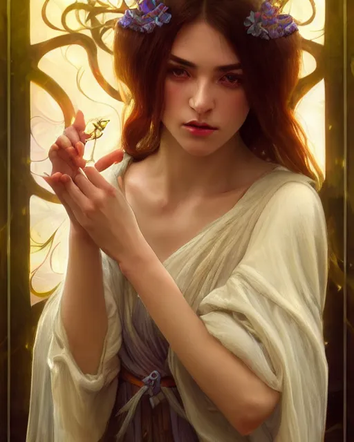 Image similar to photography alexey kurylev, shining ghost, mysterious, gentle, deep focus, d & d, fantasy, complex, elegant, highly detailed, digital painting, artstation, concept art, matte, clear focus, illustration, hearthstone, artgerm art, greg rutkovsky and alphonse mucha, шедевр