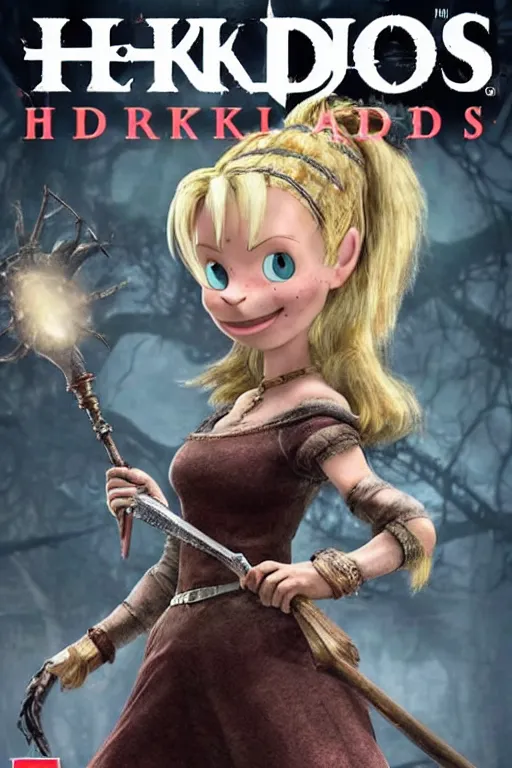 Prompt: “ helga from hey arnold on the cover of dark souls 3 ”
