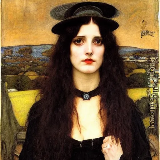 Prompt: A striking Pre-Raphaelite witch with intense eyes and jet black hair, by John Collier, by John William Waterhouse, John Everett Millais