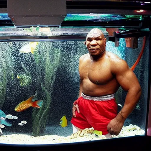 Image similar to mike tyson trapped in a fish tank