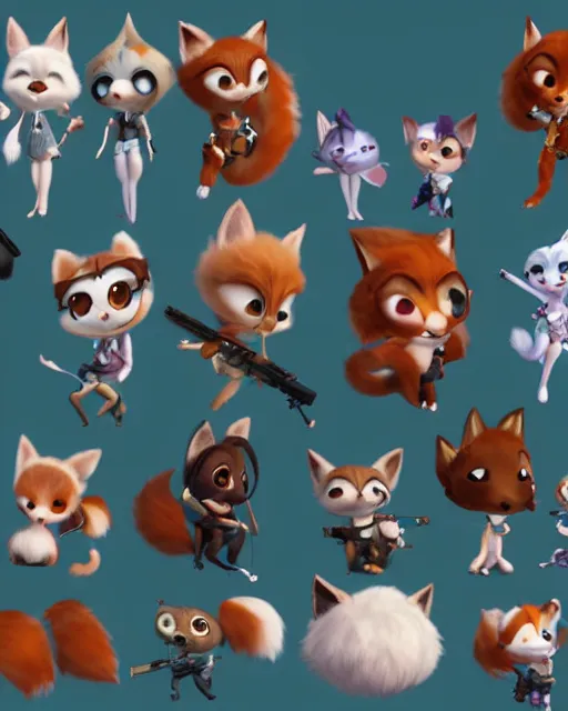 Image similar to female furry mini cute style, highly detailed, rendered, ray - tracing, cgi animated, 3 d demo reel avatar, style of maple story and zootopia, maple story gun girl, fox from league of legends chibi, soft shade, soft lighting