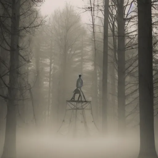 Image similar to a haunted circus deep in the middle of a foggy forest