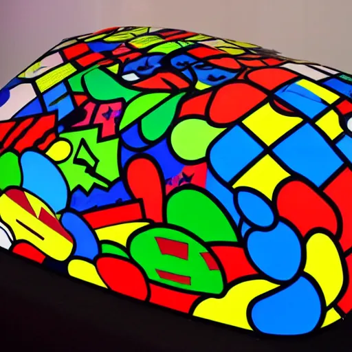 Prompt: war tank made of candy, by romero britto